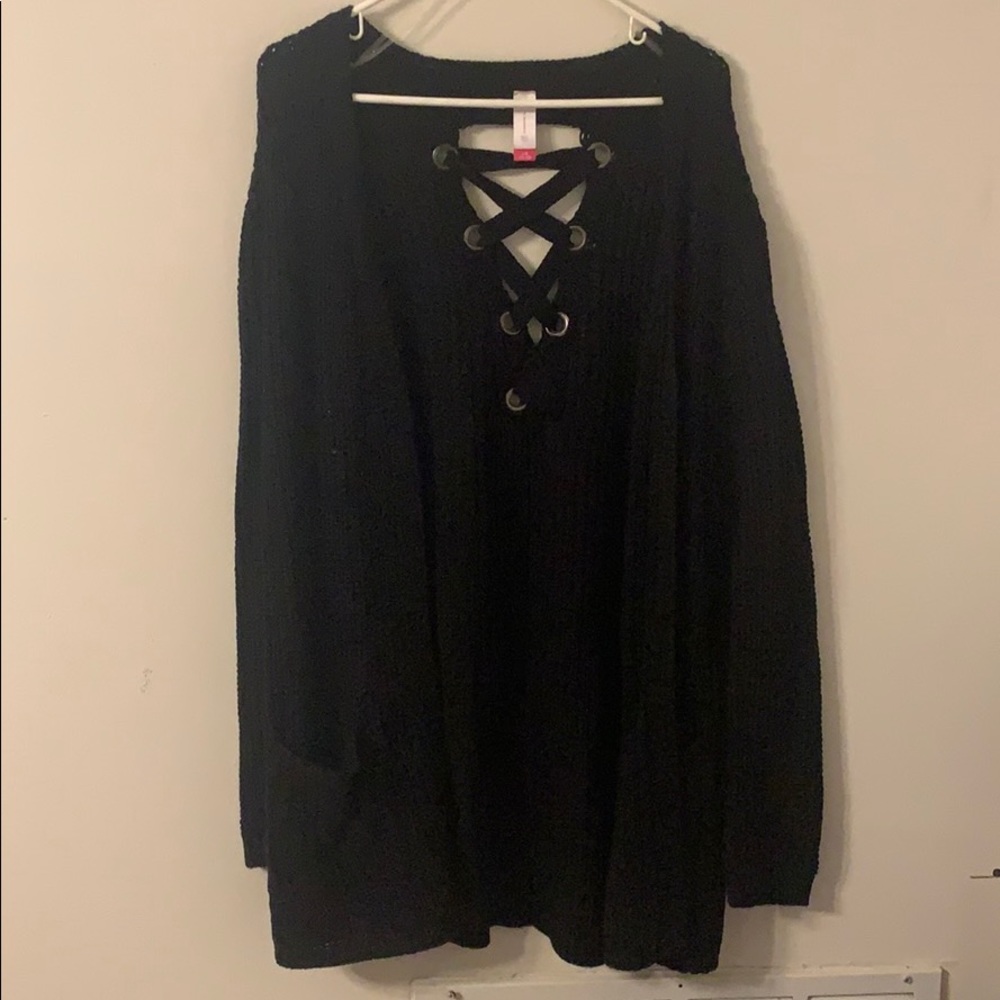 Black Lace Up Cardigan